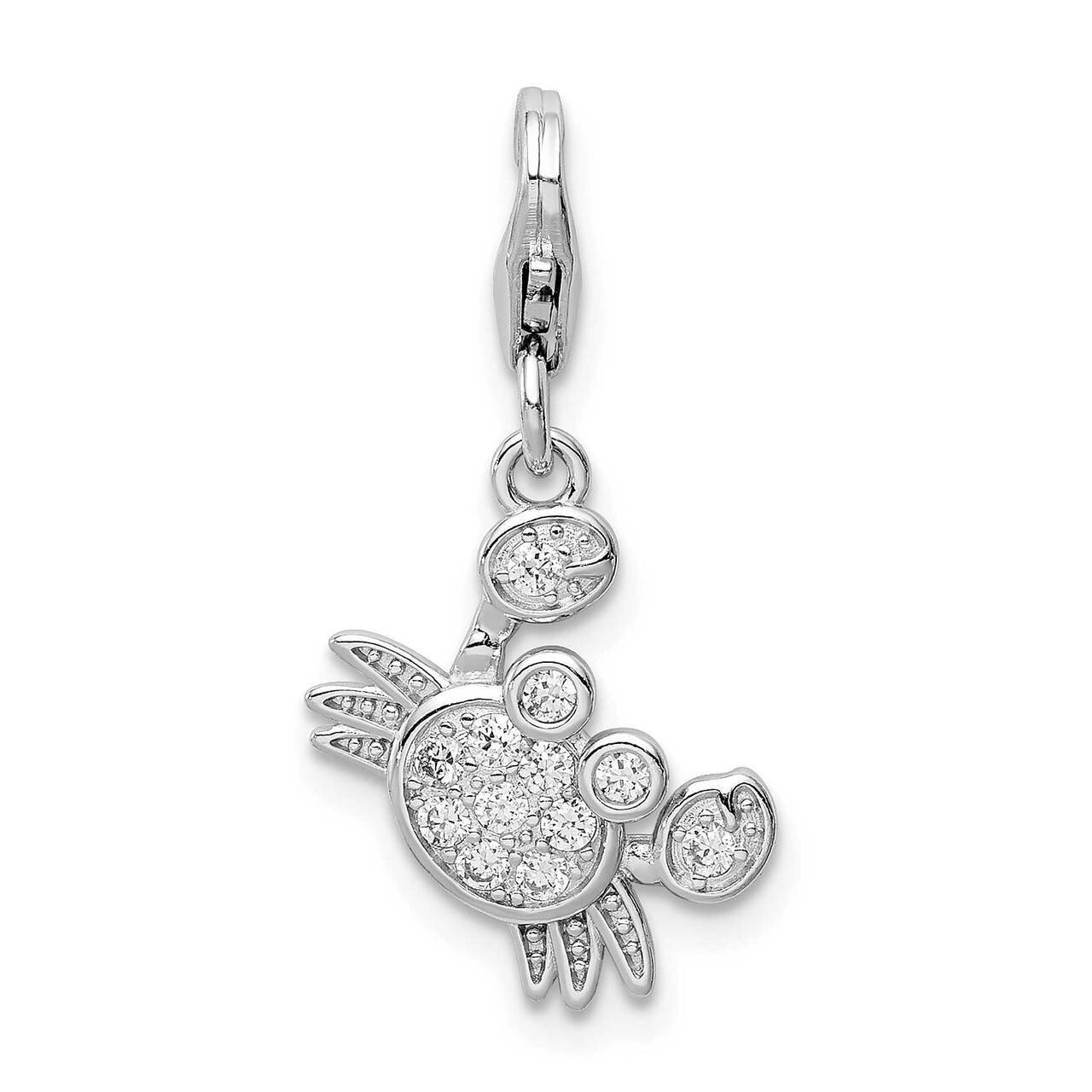Crab with Lobster Clasp Charm Sterling Silver Rhodium-plated CZ Diamond QC9602