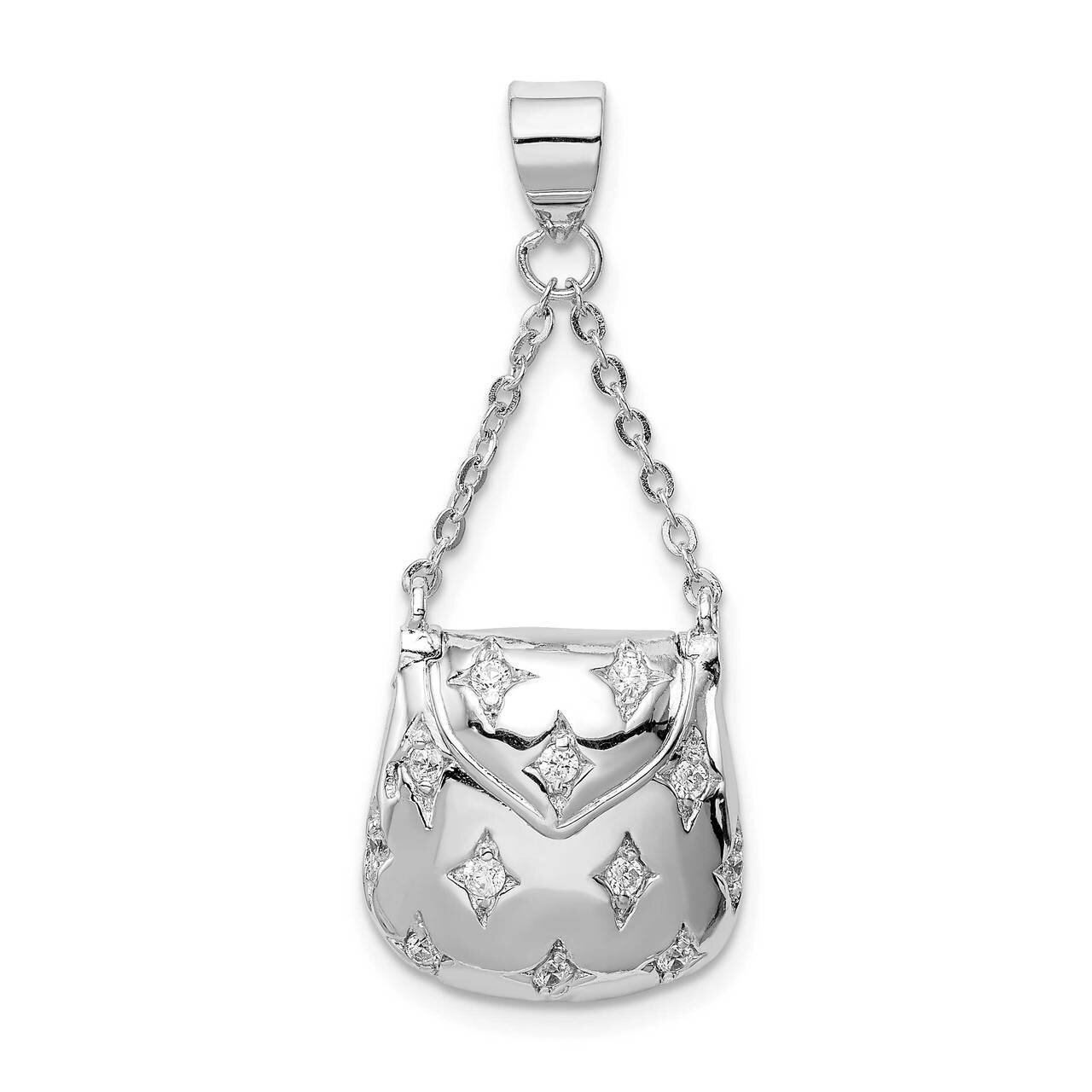 Handbag Pendant Sterling Silver Rhodium-plated CZ Diamond QC9605, MPN: QC9605, 886774092652