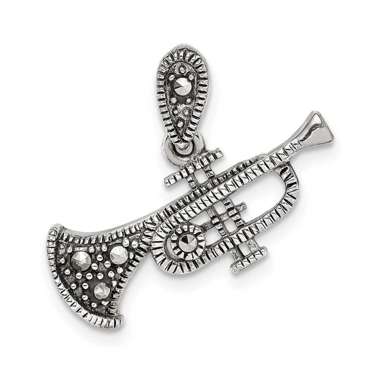 Marcasite Trumpet Pendant Sterling Silver Antiqued QC9607, MPN: QC9607,