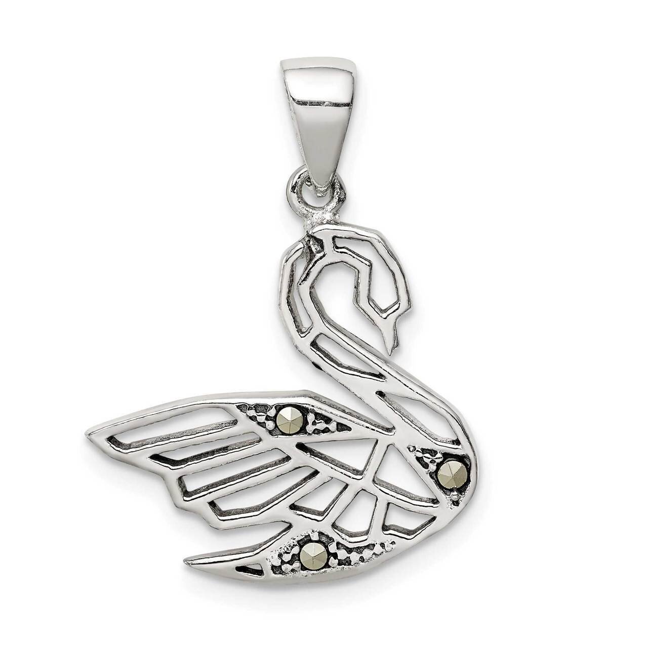 Marcasite Swan Pendant Sterling Silver Antiqued QC9633