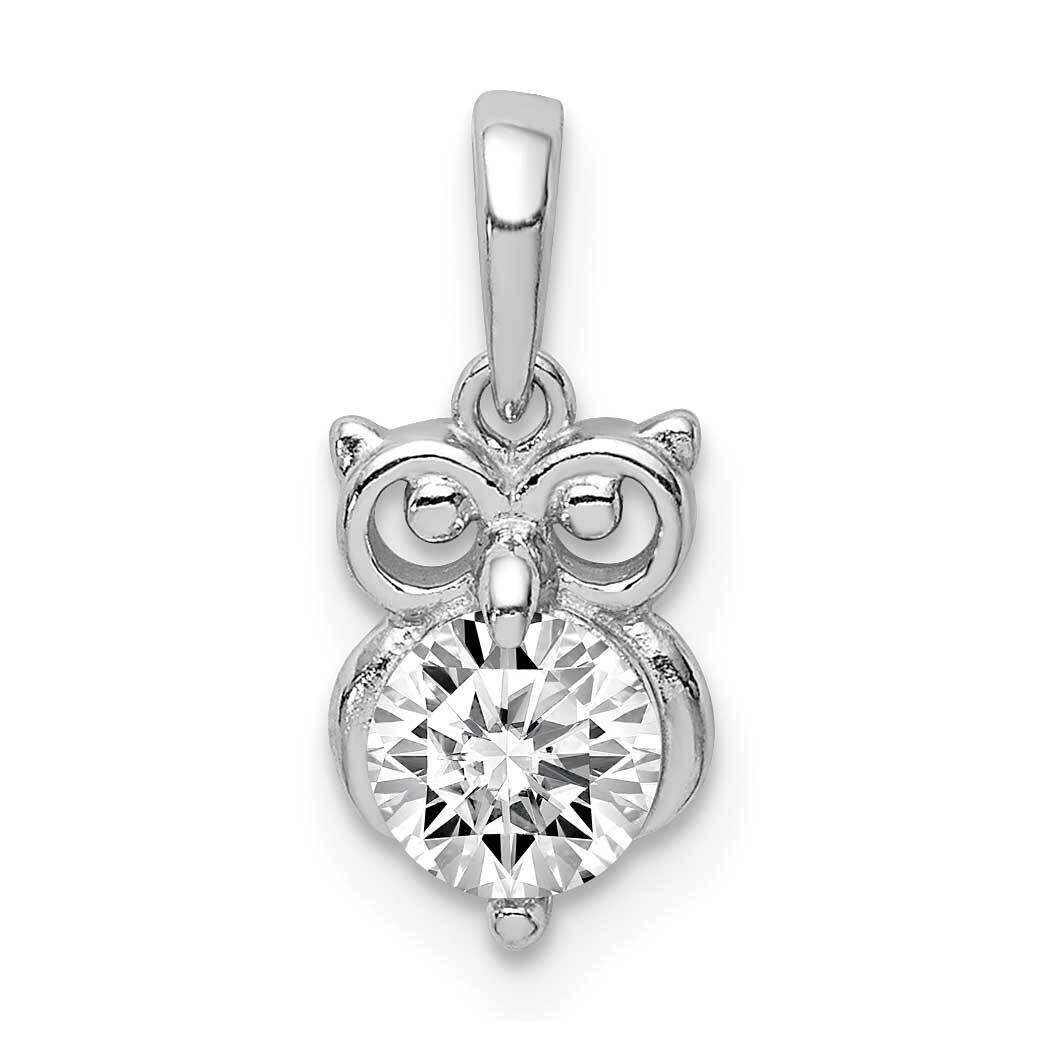 Owl Pendant Sterling Silver Rhodium Plated CZ Diamond QC9638