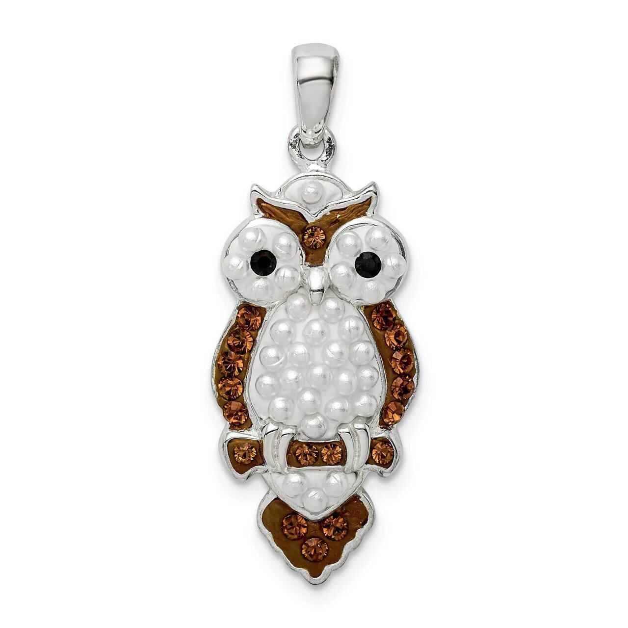 Imitation Pearl &amp; Preciosa Crystal Owl Pendant Sterling Silver QC9640, MPN: QC9640,