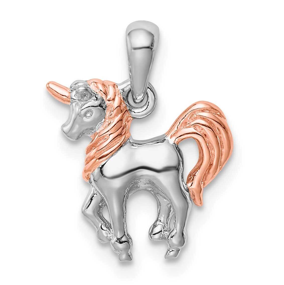 Rose Gold-plated 3D Unicorn Pendant Sterling Silver Rhodium-plated QC9645, MPN: QC9645, 886774098838