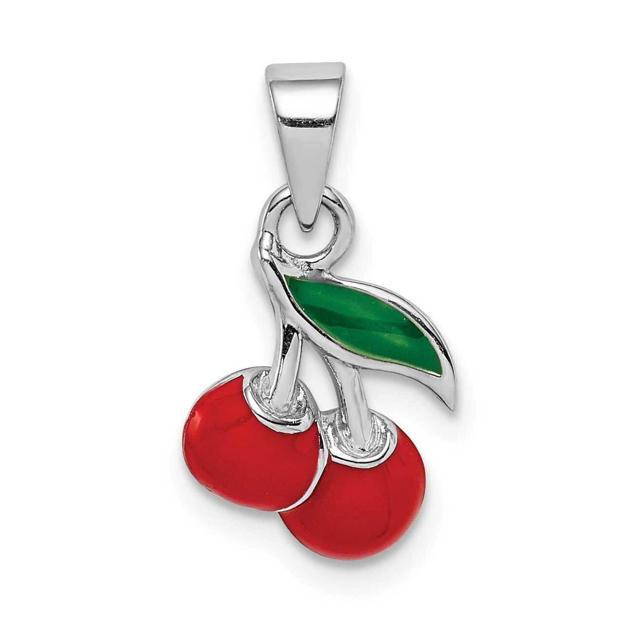 Childs Enameled Cherry Pendant Sterling Silver Rhodium-plated QC9647