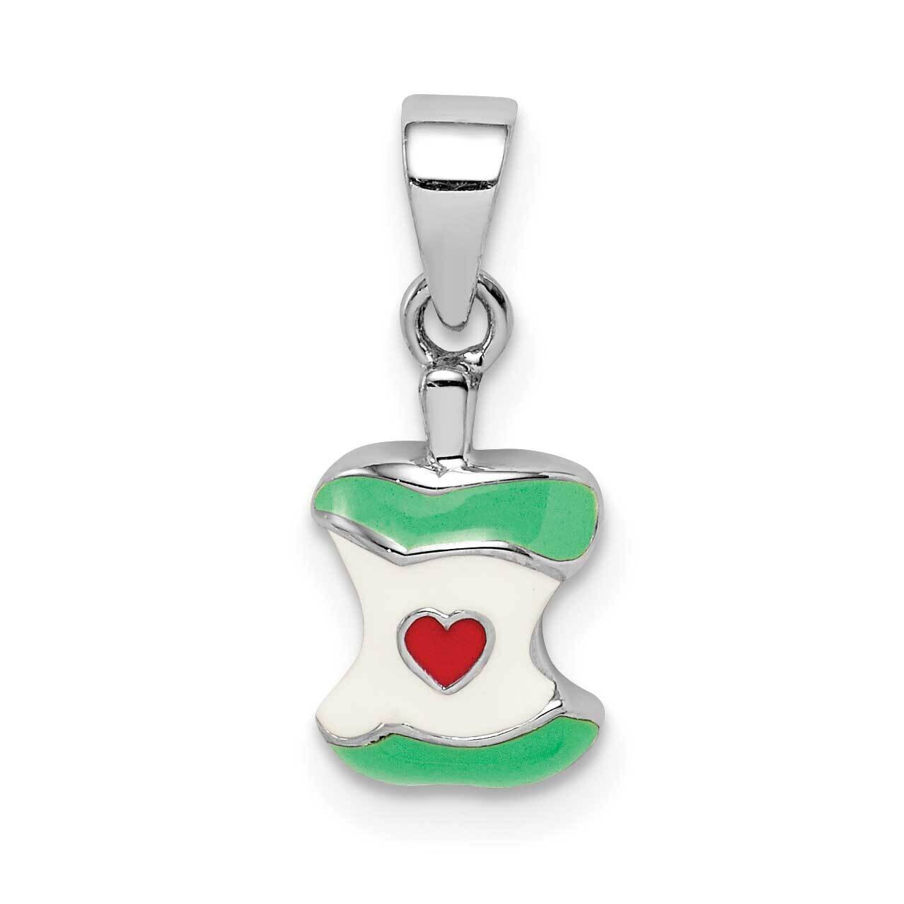 Childs Enameled Apple Core Pendant Sterling Silver Rhodium-plated QC9652