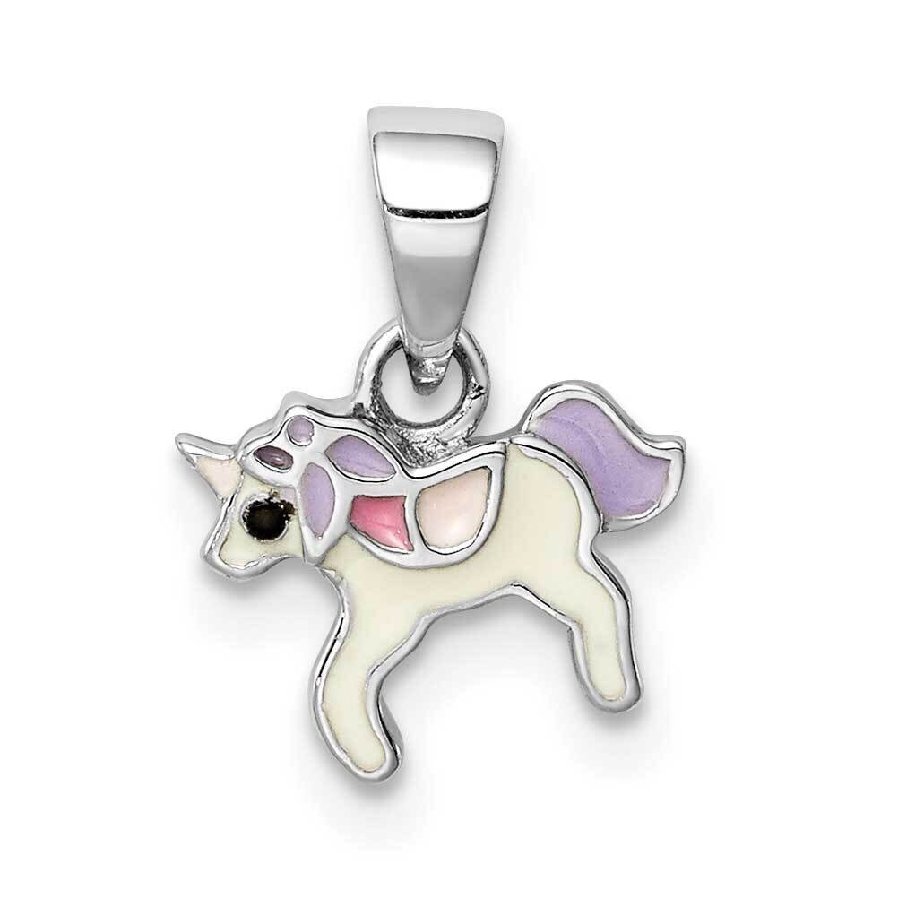 Childs Enameled Unicorn Pendant Sterling Silver Rhodium-plated QC9663