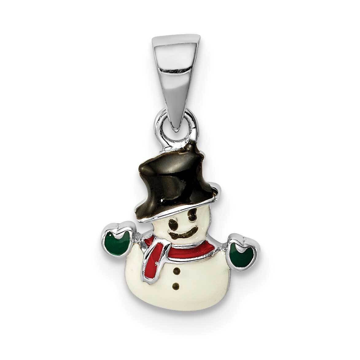 Childs Enameled Snowman Pendant Sterling Silver Rhodium-plated QC9670