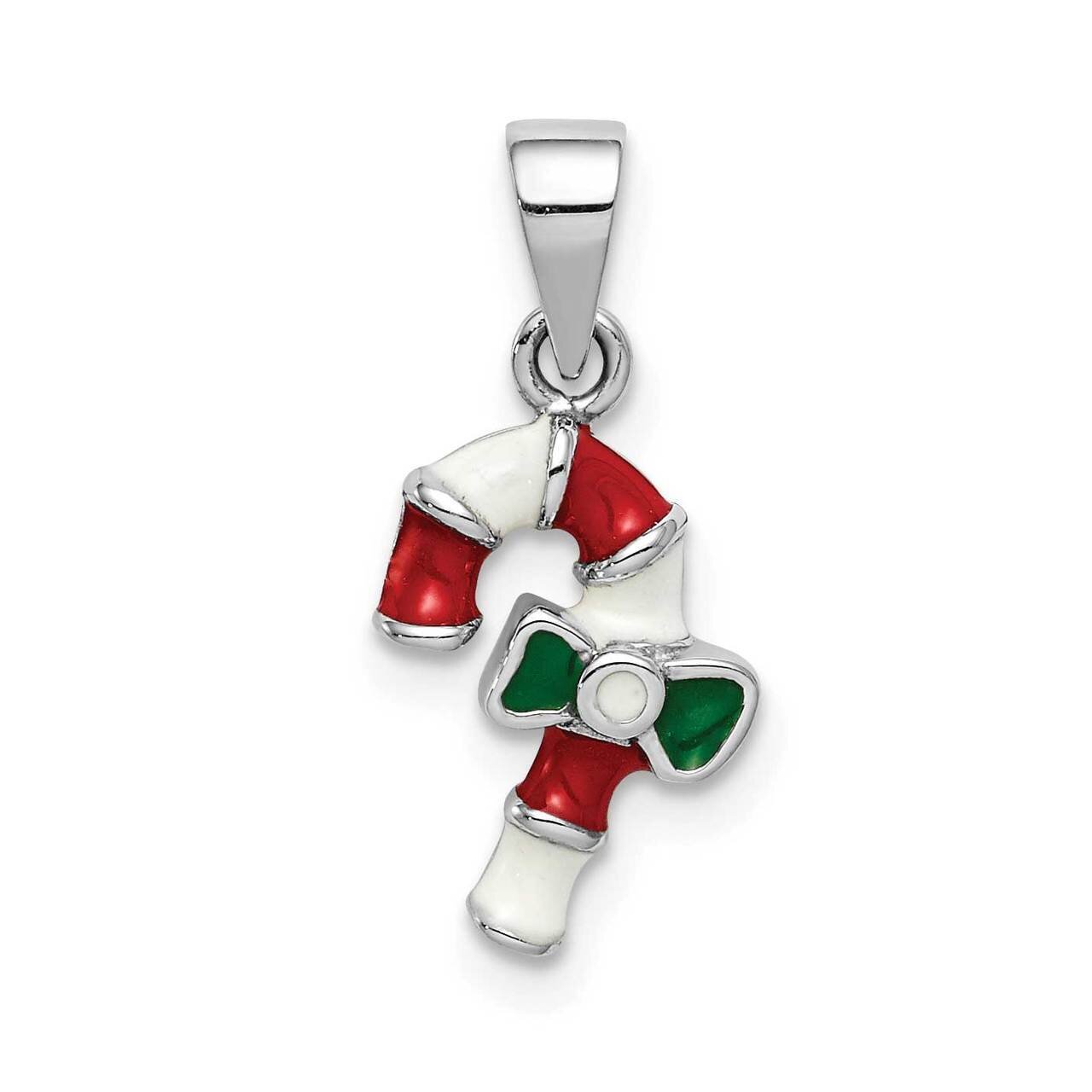 Childs Enameled Candy Cane Pendant Sterling Silver Rhodium-plated QC9672