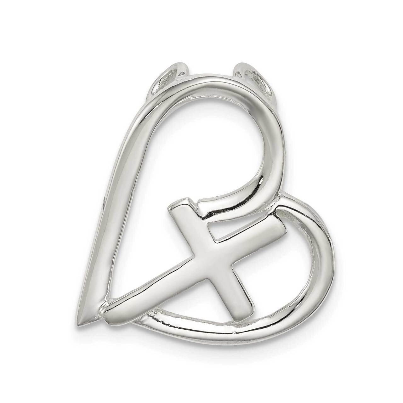 Cross Heart Chain Slide Sterling Silver Polished QC9713, MPN: QC9713, 886774038124