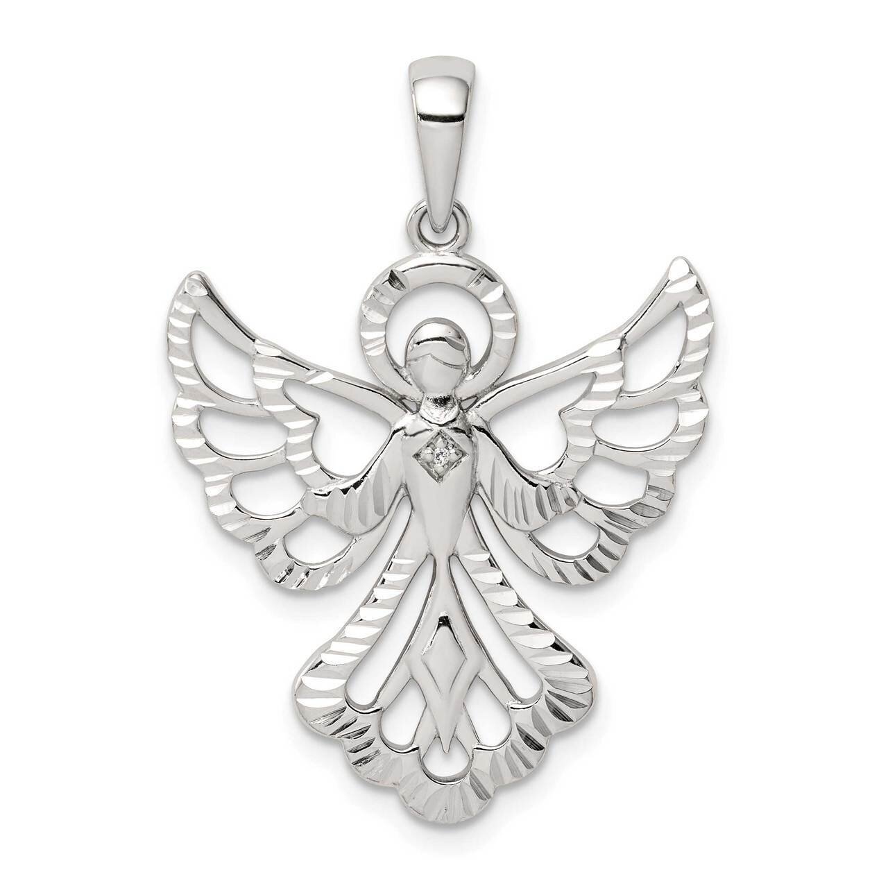 Diamond & Diamond-cut Angel Pendant Sterling Silver QC9714
