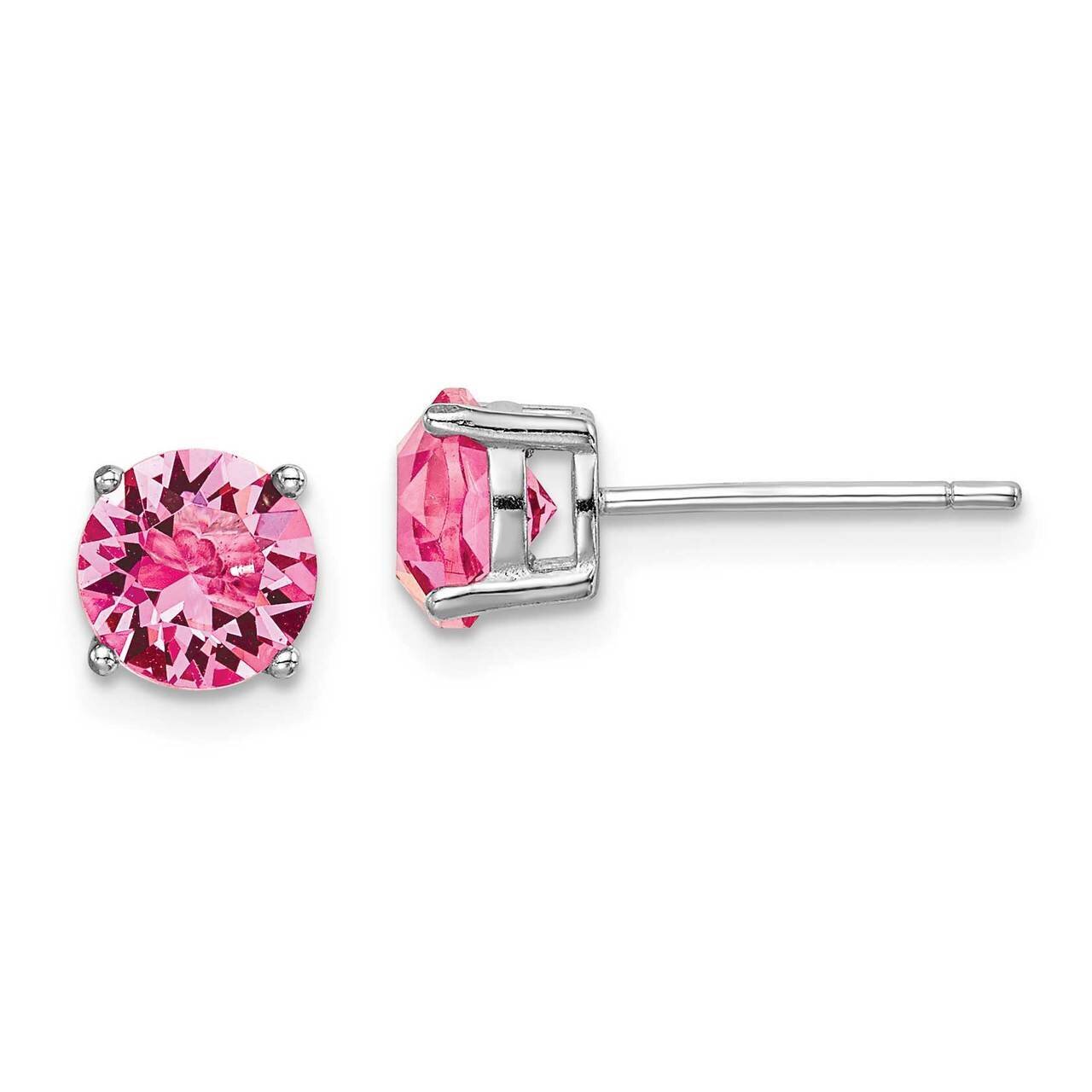 Pink Swarovski Crystal Birthstone Earrings Sterling Silver Rhodium-plated QE14067OCT