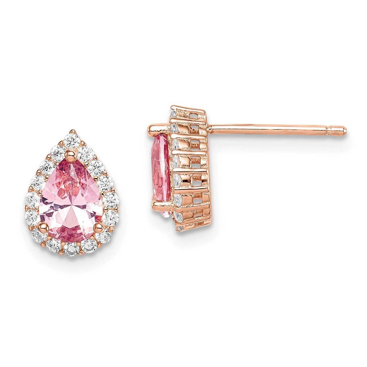 Rose-plated Pink &amp; White Crystal Teardrop Post Earrings Sterling Silver QE14075, MPN: QE14075, 8867…