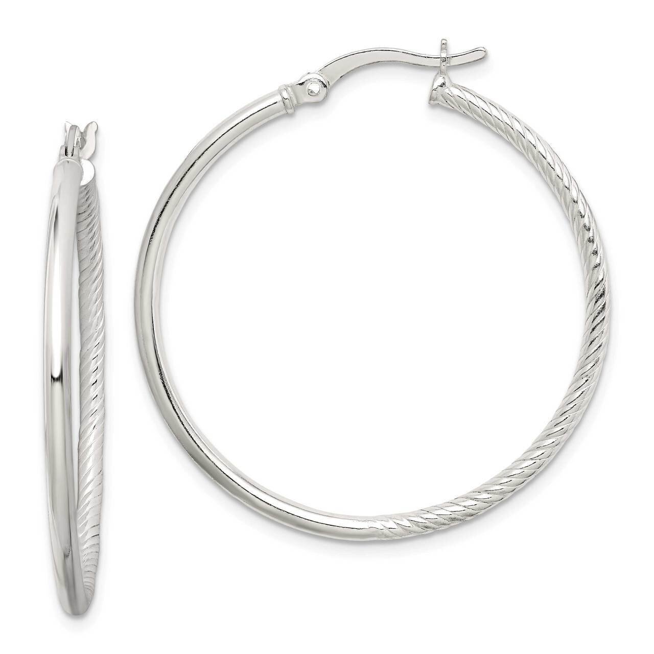 Polished Hoop Earrings Sterling Silver Textured QE14091, MPN: QE14091, 886774048963