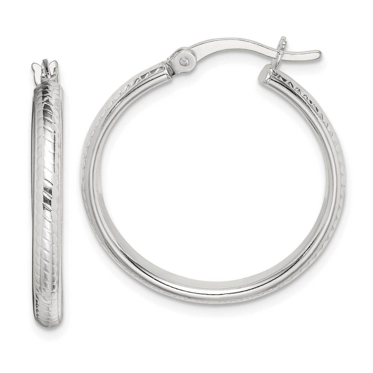 Polished Hoop Earrings Sterling Silver Textured QE14094, MPN: QE14094, 886774003535