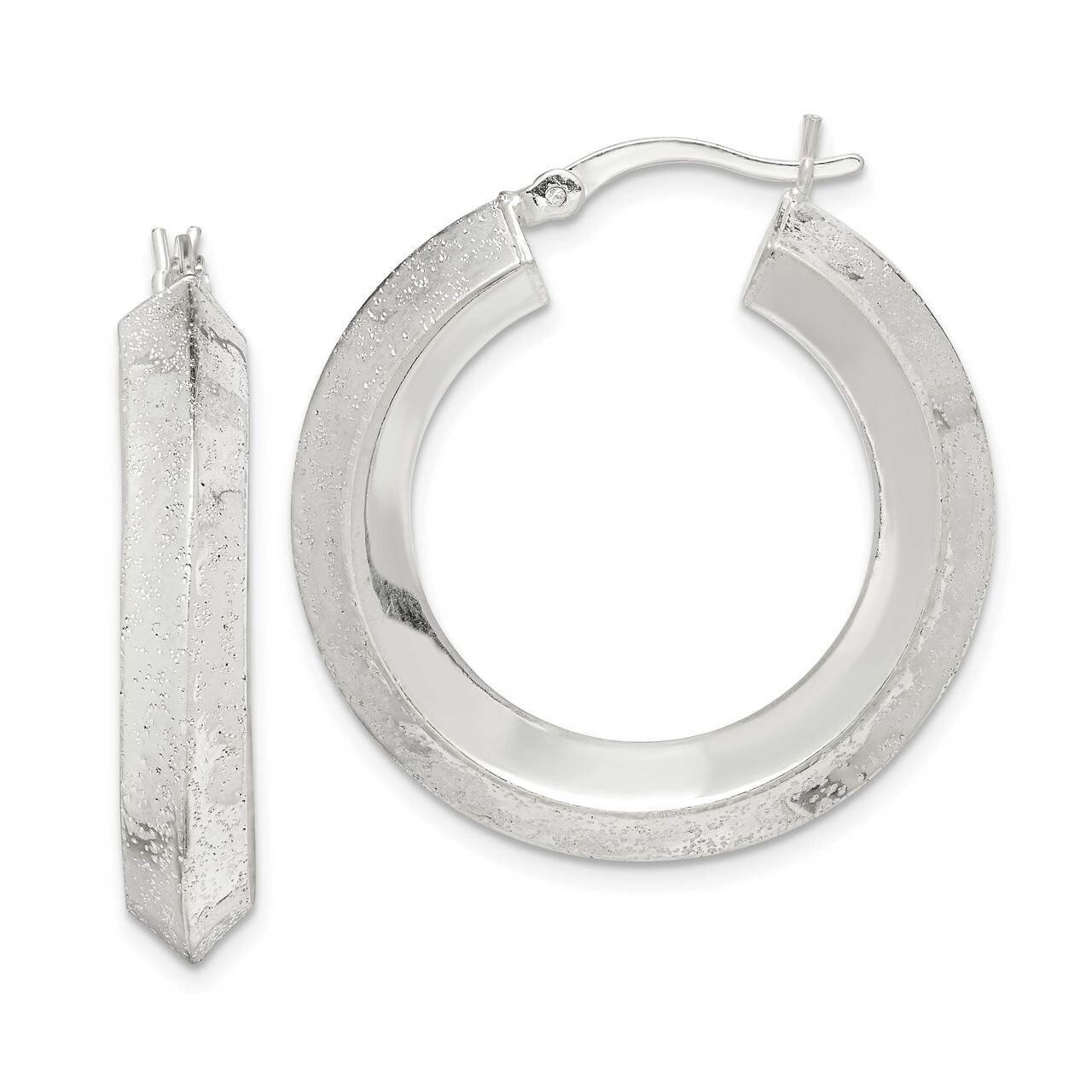 Polished Hoop Earrings Sterling Silver Textured QE14112, MPN: QE14112, 886774080093