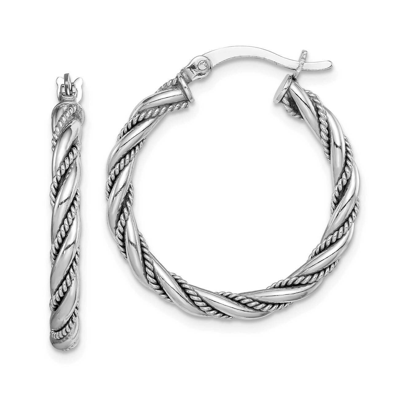 Twisted &amp; Textured Hoop Earrings Sterling Silver Rhodium-plated QE14133, MPN: QE14133, 886774092140