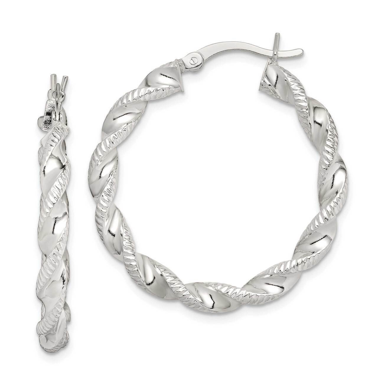 Twisted & Textured Hoop Earrings Sterling Silver QE14161