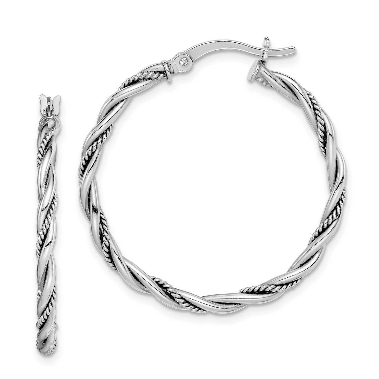 Antiqued Twisted Hoop Earrings Sterling Silver Rhodium-plated QE14163