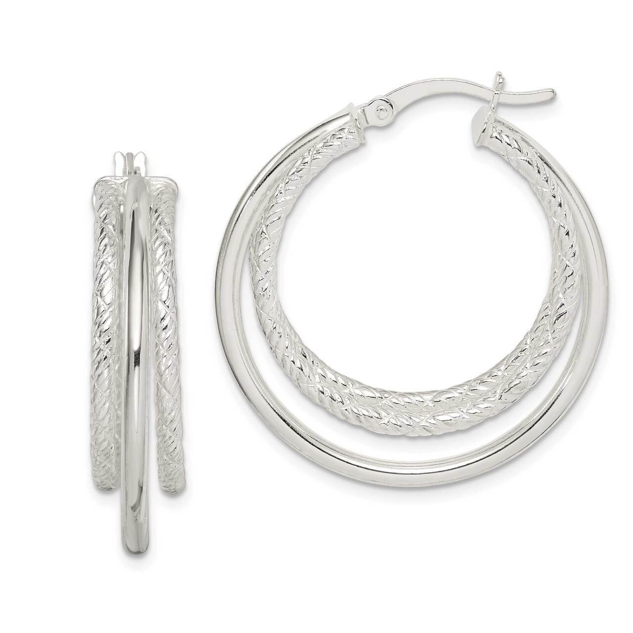 Polished Hoop Earrings Sterling Silver Textured QE14177, MPN: QE14177, 886774022468