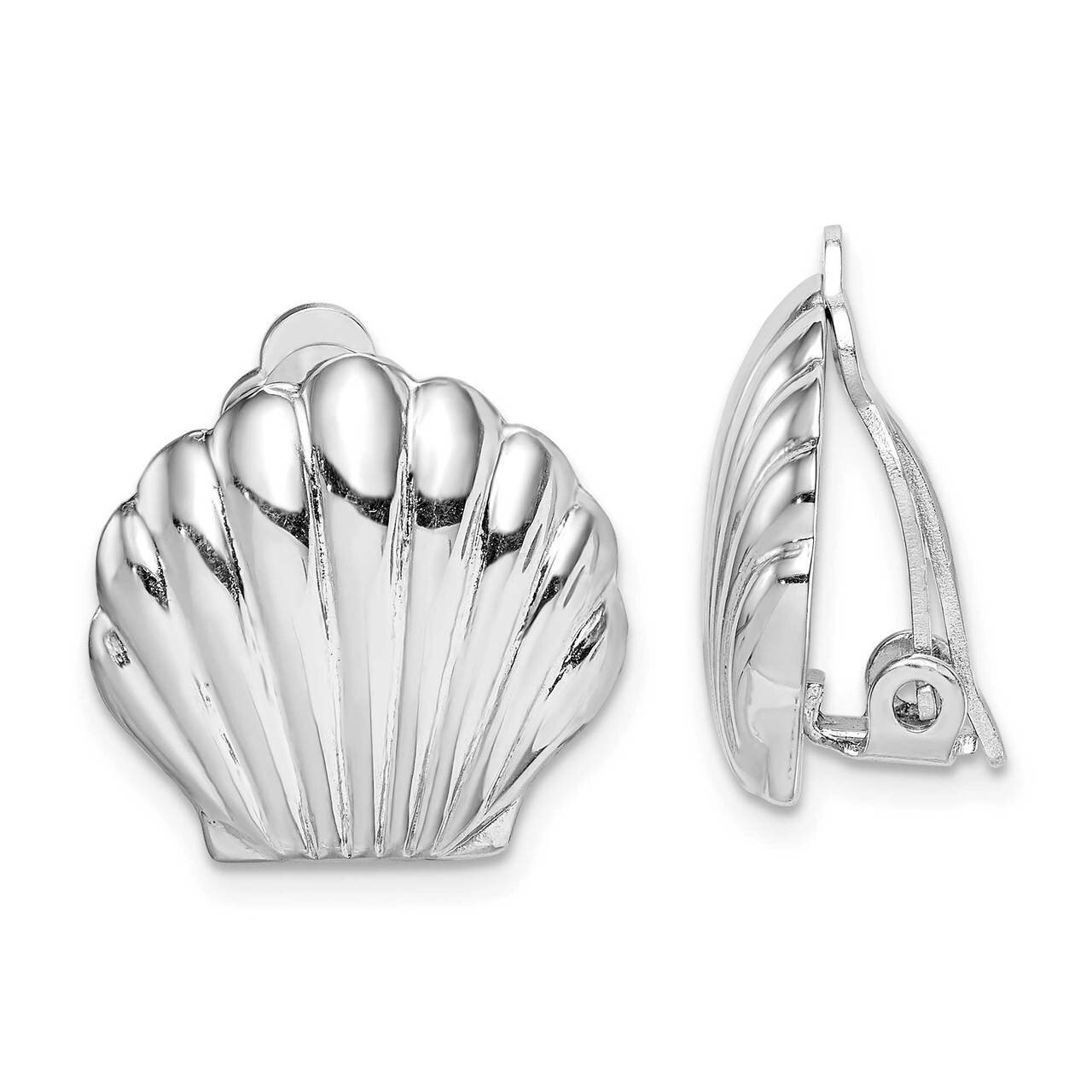 Polished Shell Clip On Earrings Sterling Silver Rhodium-plated QE14209