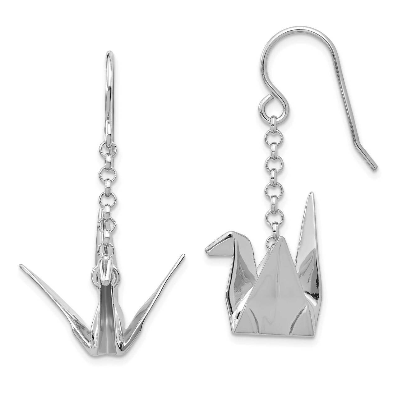 Origami Crane Dangle Earrings Sterling Silver Rhodium-plated QE14222