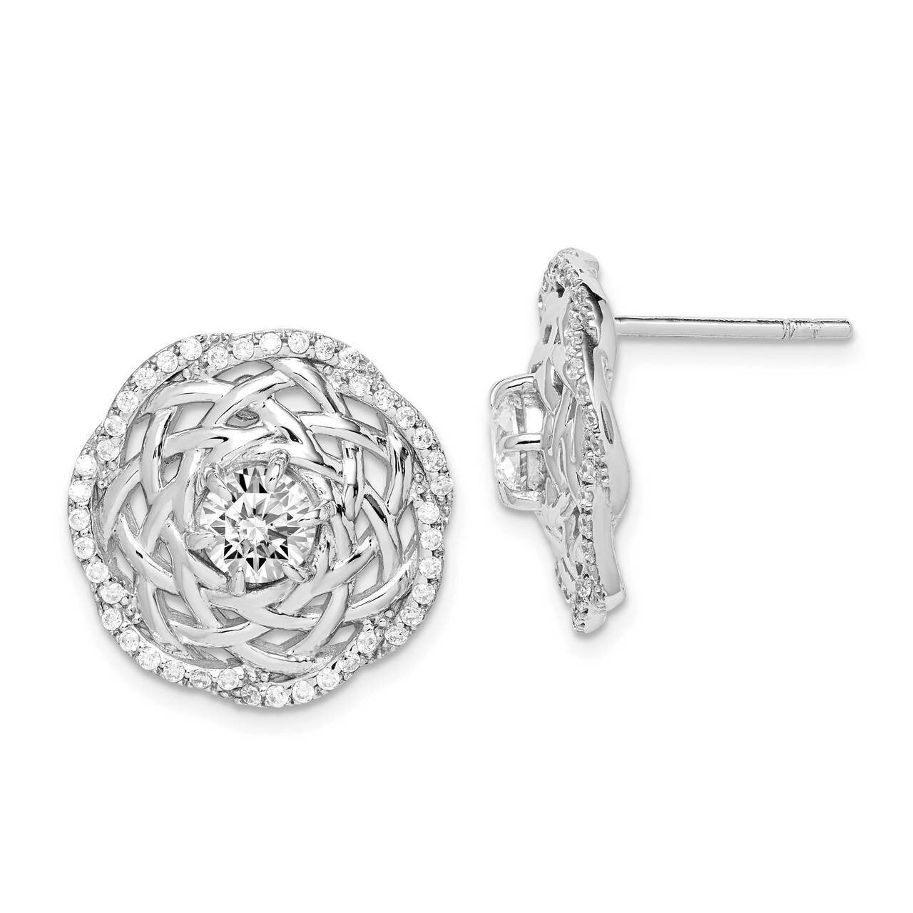 5mm CZ Diamond Center Woven Post Earrings Sterling Silver Rhodium-plated QE14228
