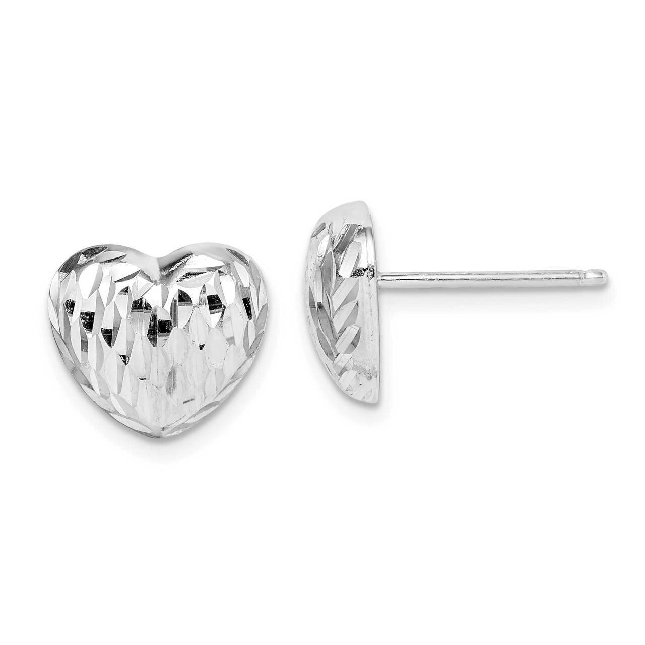 Polished &amp; Diamond-cut Heart Post Earrings Sterling Silver Rhodium-plated QE14235