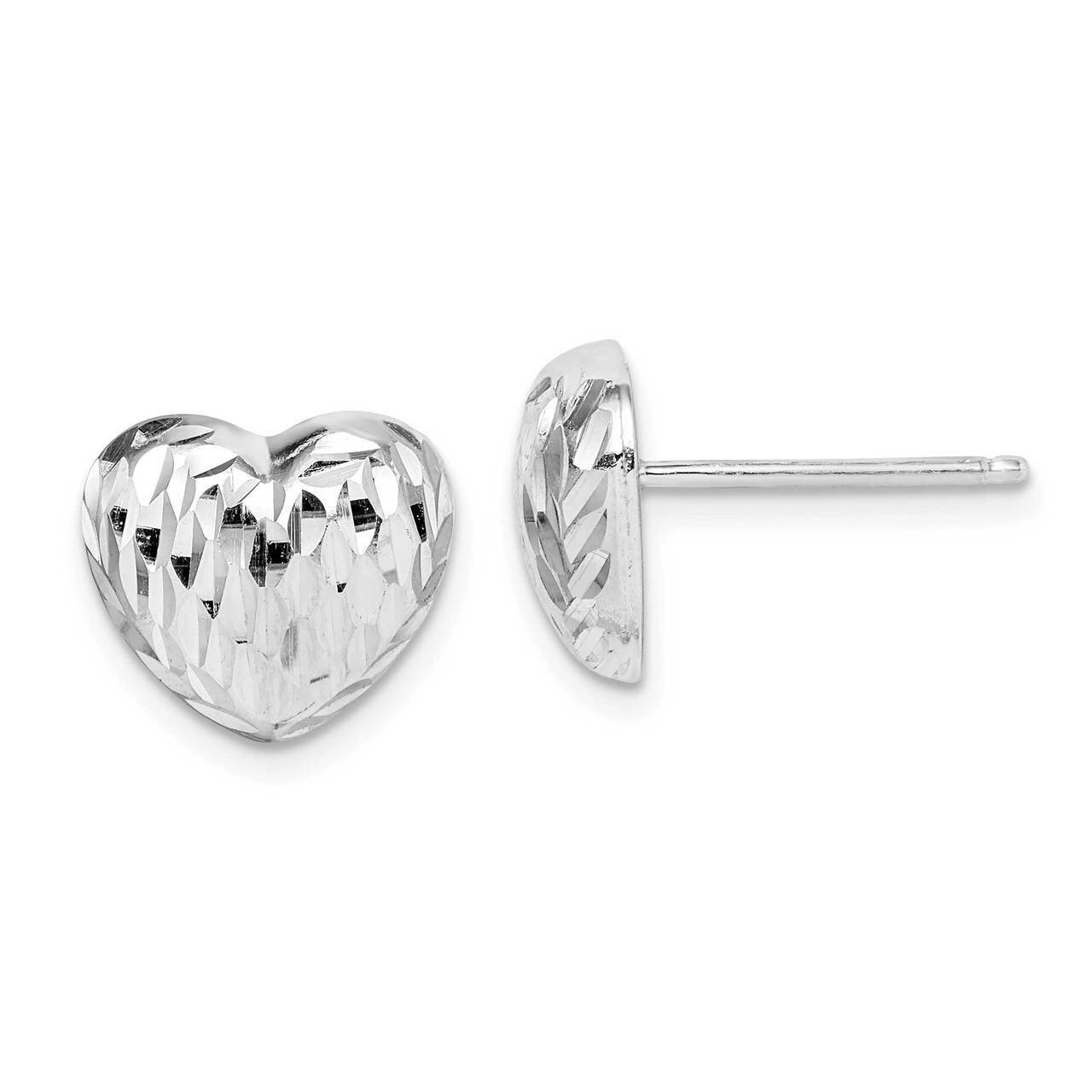 Polished &amp; Diamond-cut Heart Post Earrings Sterling Silver Rhodium-plated QE14235, MPN: QE14235, 88…