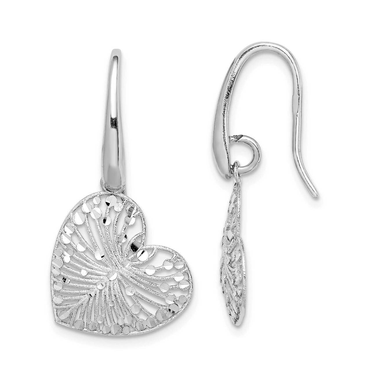 Brushed &amp; Polished Diamond-cut Heart Dangle Earrings Sterling Silver Rhodium-plated QE14237, MPN: Q…
