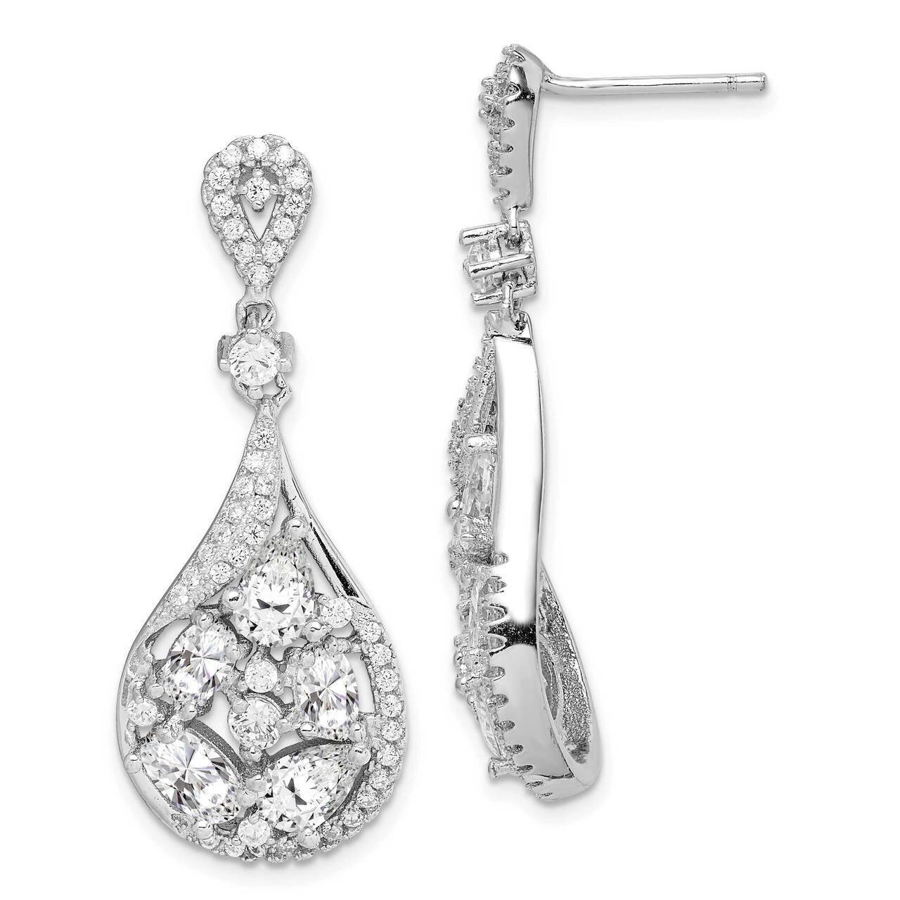 Teardrop Dangle Post Earrings Sterling Silver Rhodium-plated CZ Diamond QE14244