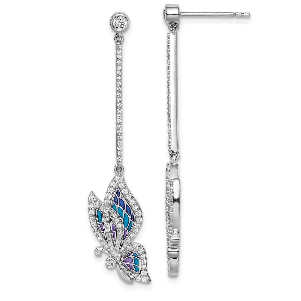 Enameled Butterfly Swarovski Crystal Dangle Sterling Silver Rhodium-plated QE14252, MPN: QE14252, 8…