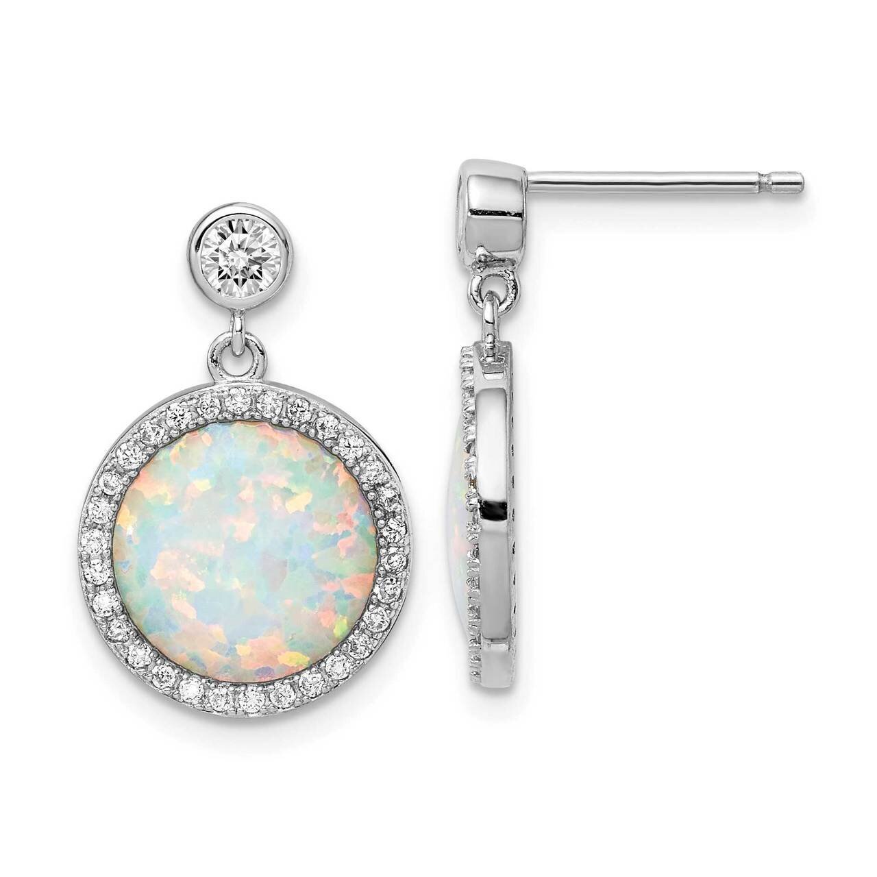 Lab Created Opal & CZ Diamond Post Dangle Earrings Sterling Silver Rhodium-plated QE14257