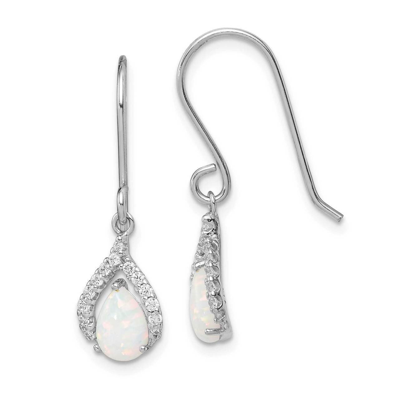 Lab Created Opal Dangle Earrings Sterling Silver Rhodium Plated CZ Diamond QE14258, MPN: QE14258, 1…