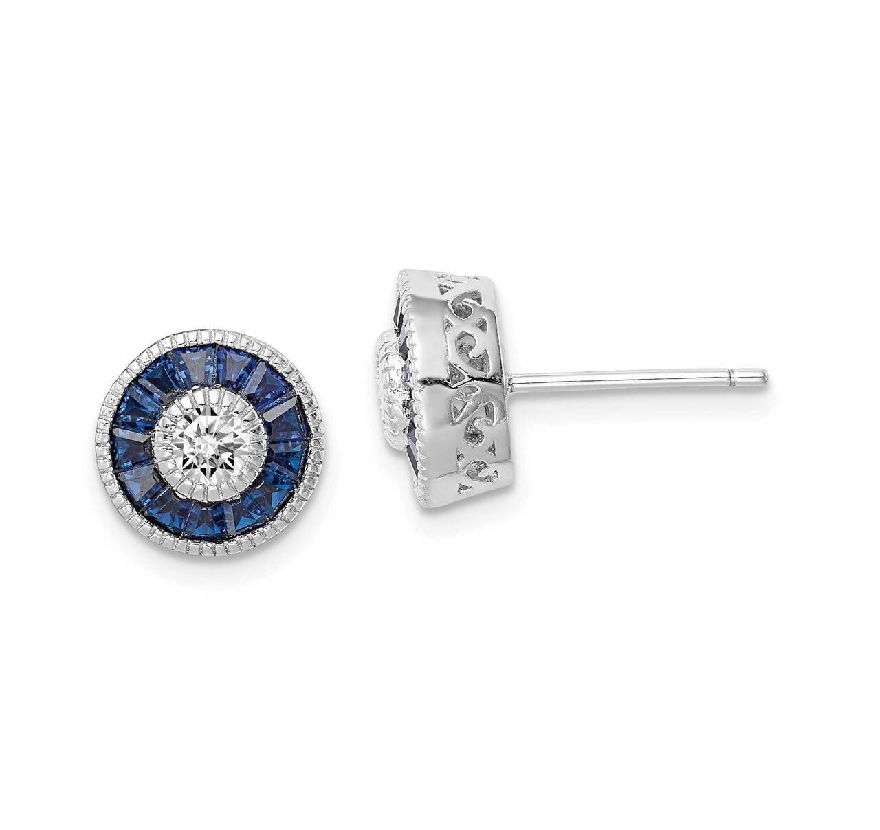 Synthetic Blue Spinel &amp; CZ Diamond Earrings Sterling Silver Rhodium-plated QE14265, MPN: QE14265, 1…