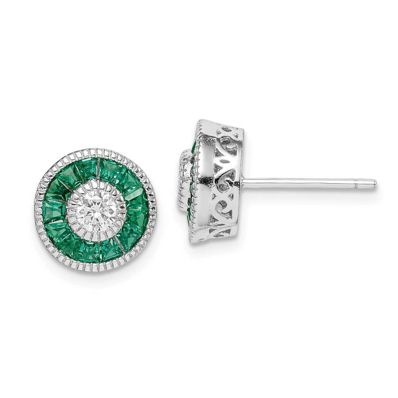 Synthetic Green Spinel Earrings Sterling Silver Rhodium-plated CZ Diamond QE14266