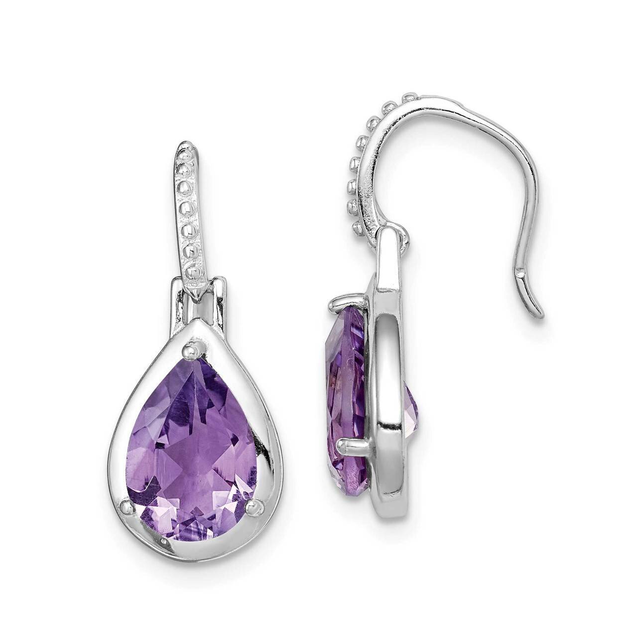 Amethyst Teardrop Dangle Earrings Sterling Silver Rhodium-plated QE14269