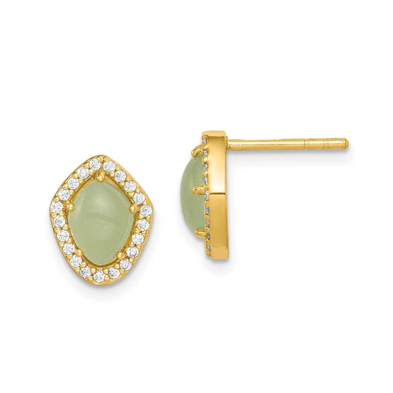 Green Stone &amp; Clear CZ Diamond Earrings Sterling Silver Gold-tone QE14277, MPN: QE14277, 8867740937…