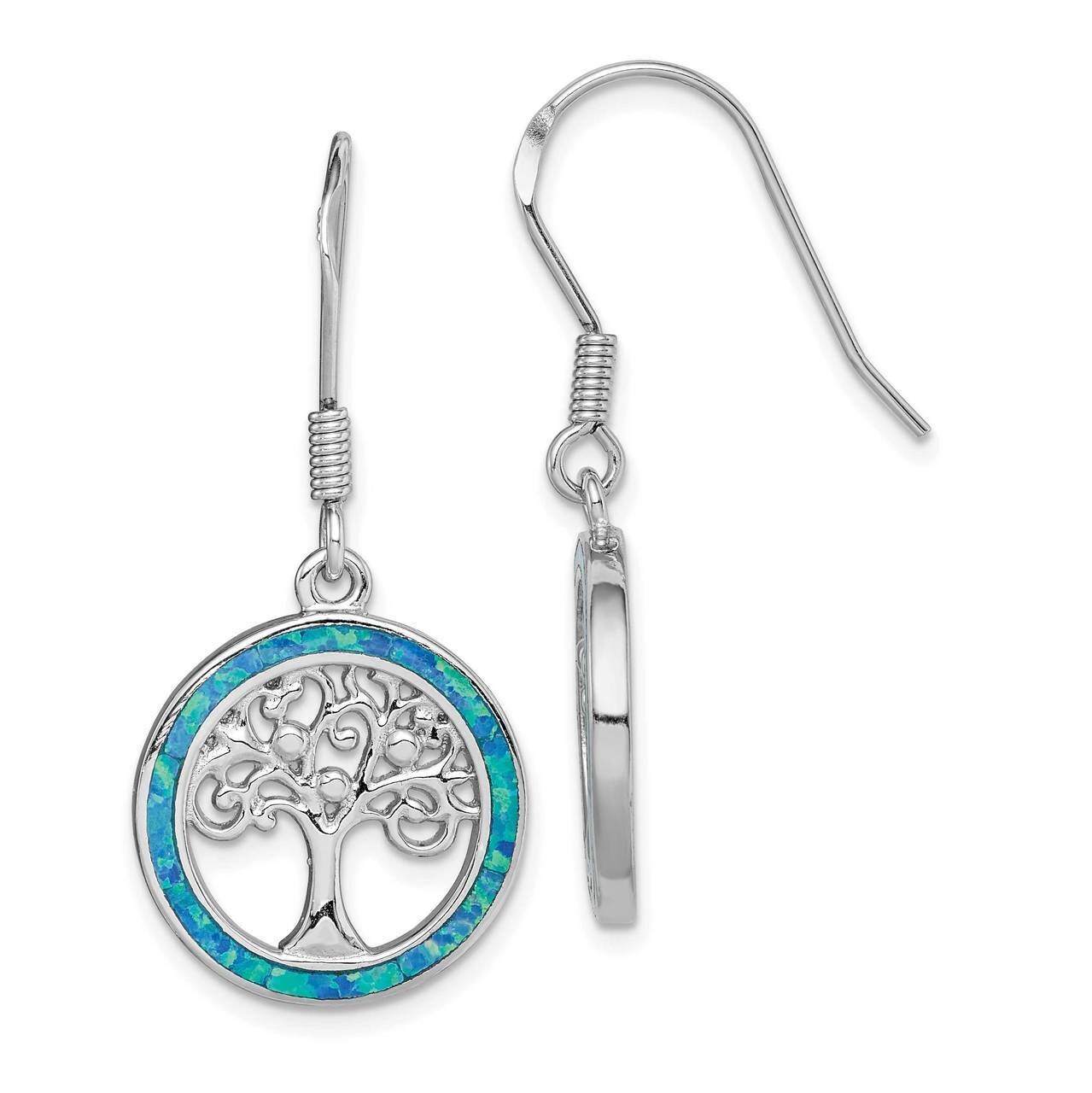 Created Blue Opal Circle with Tree Dangle Earr Sterling Silver Rhodium-plated QE14298, MPN: QE14298…