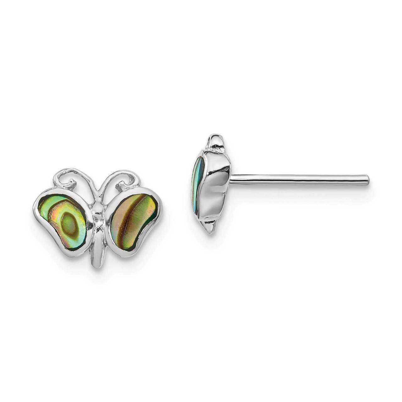 Abalone Pearl Butterfly Post Earrings Sterling Silver Rhodium-plated QE14302