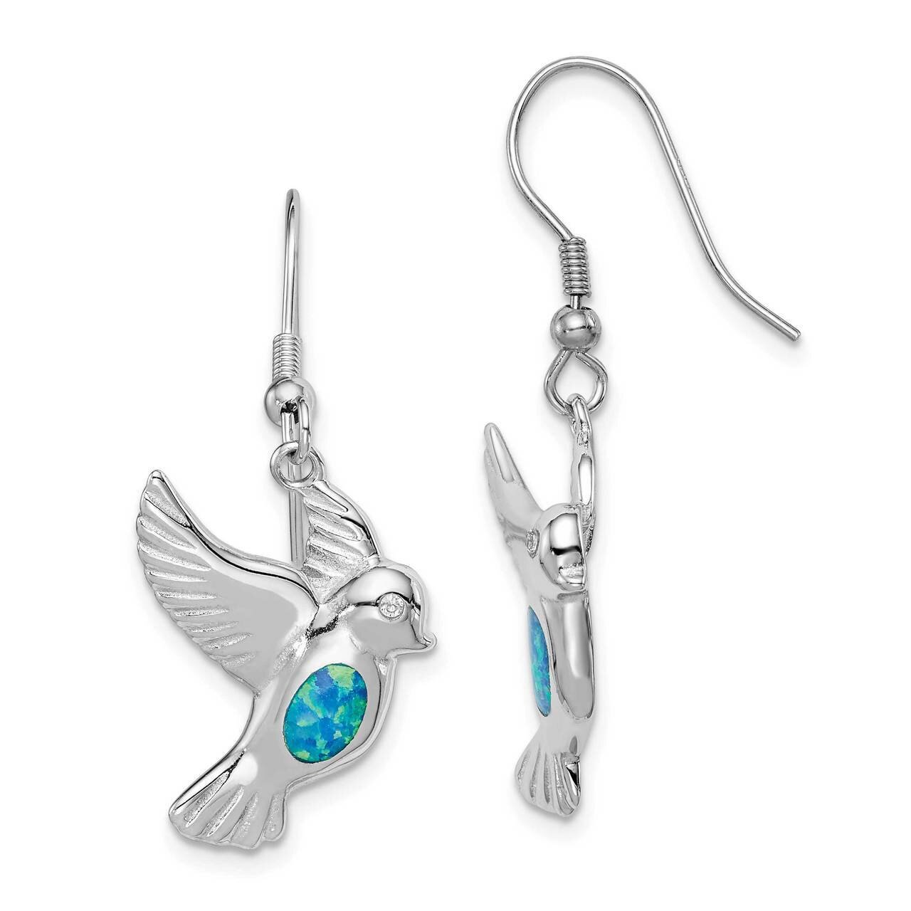 Created Blue Opal Bird Dangle Earrings Sterling Silver Rhodium-plated QE14303, MPN: QE14303, 883957…