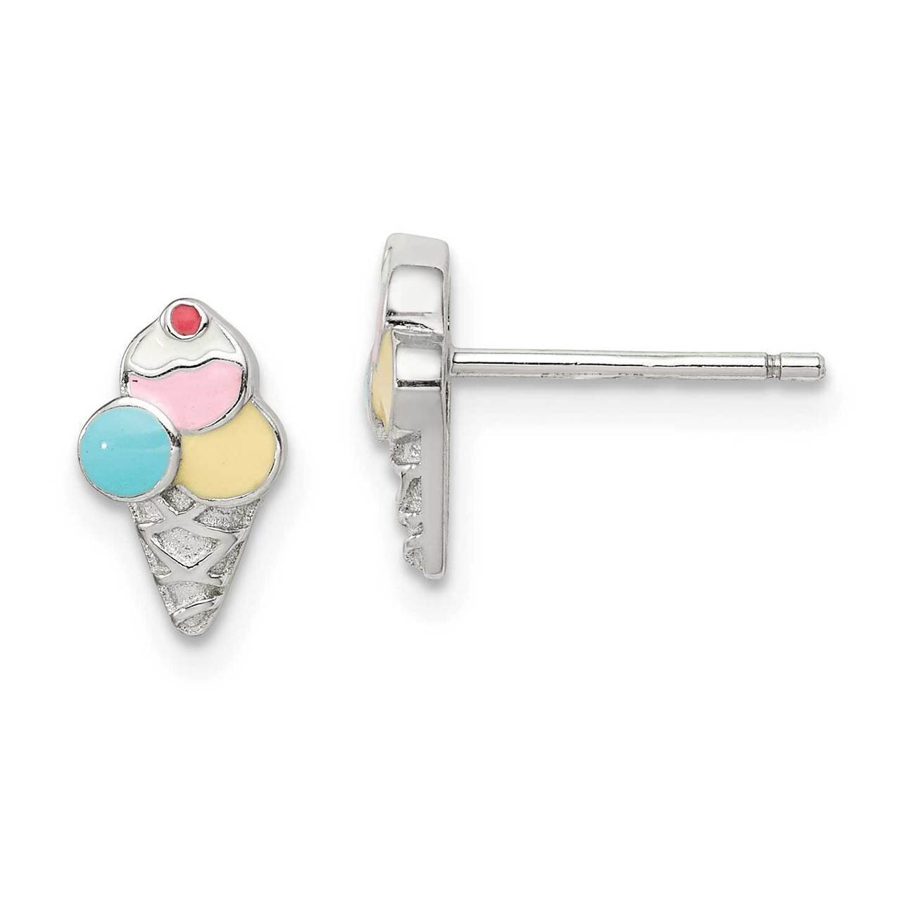 Enameled Ice Cream Cone Post Earrings Sterling Silver QE14330, MPN: QE14330, 883957749143