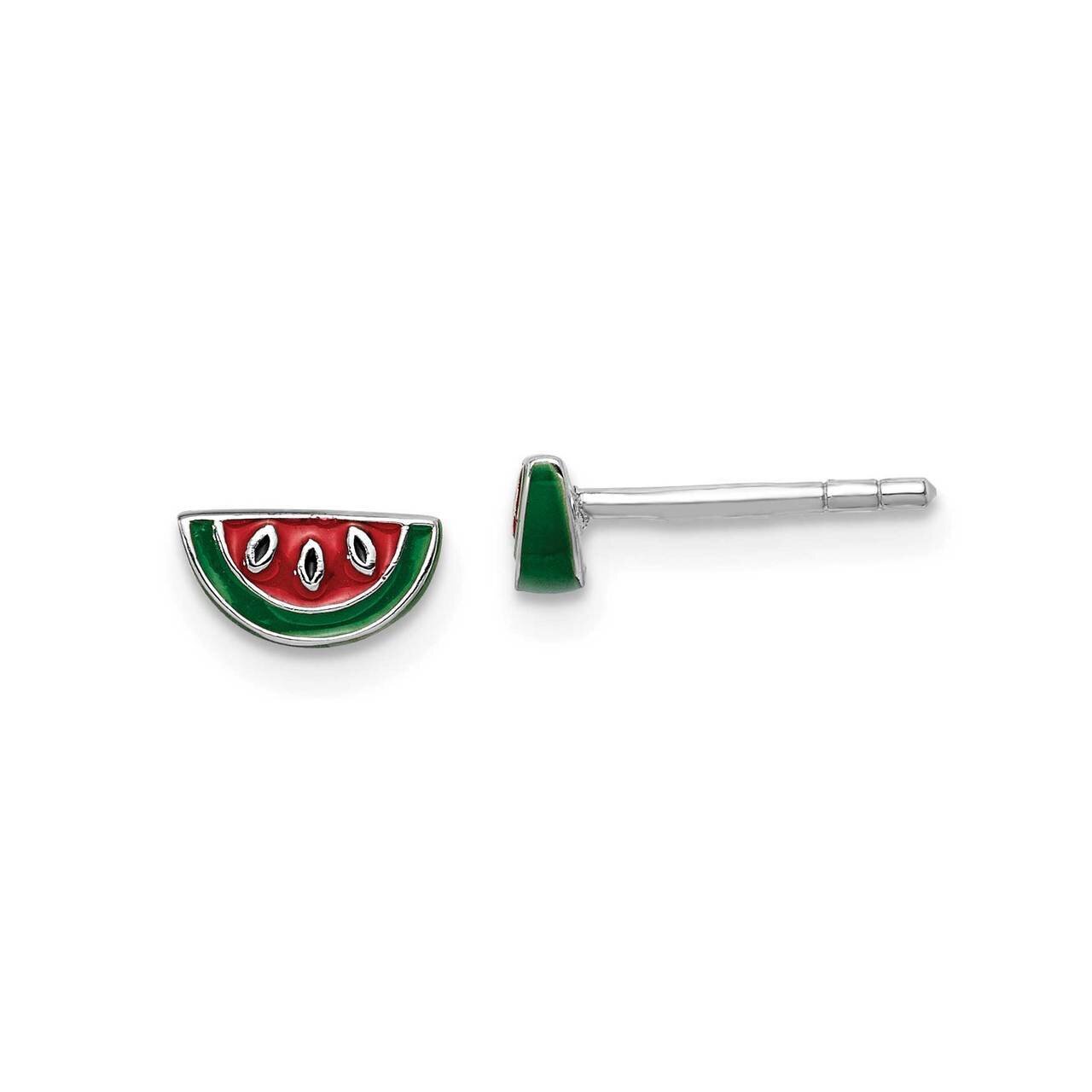 Childs Enameled Watermelon Post Earrings Sterling Silver Rhodium-plated QE14335, MPN: QE14335, 8867…