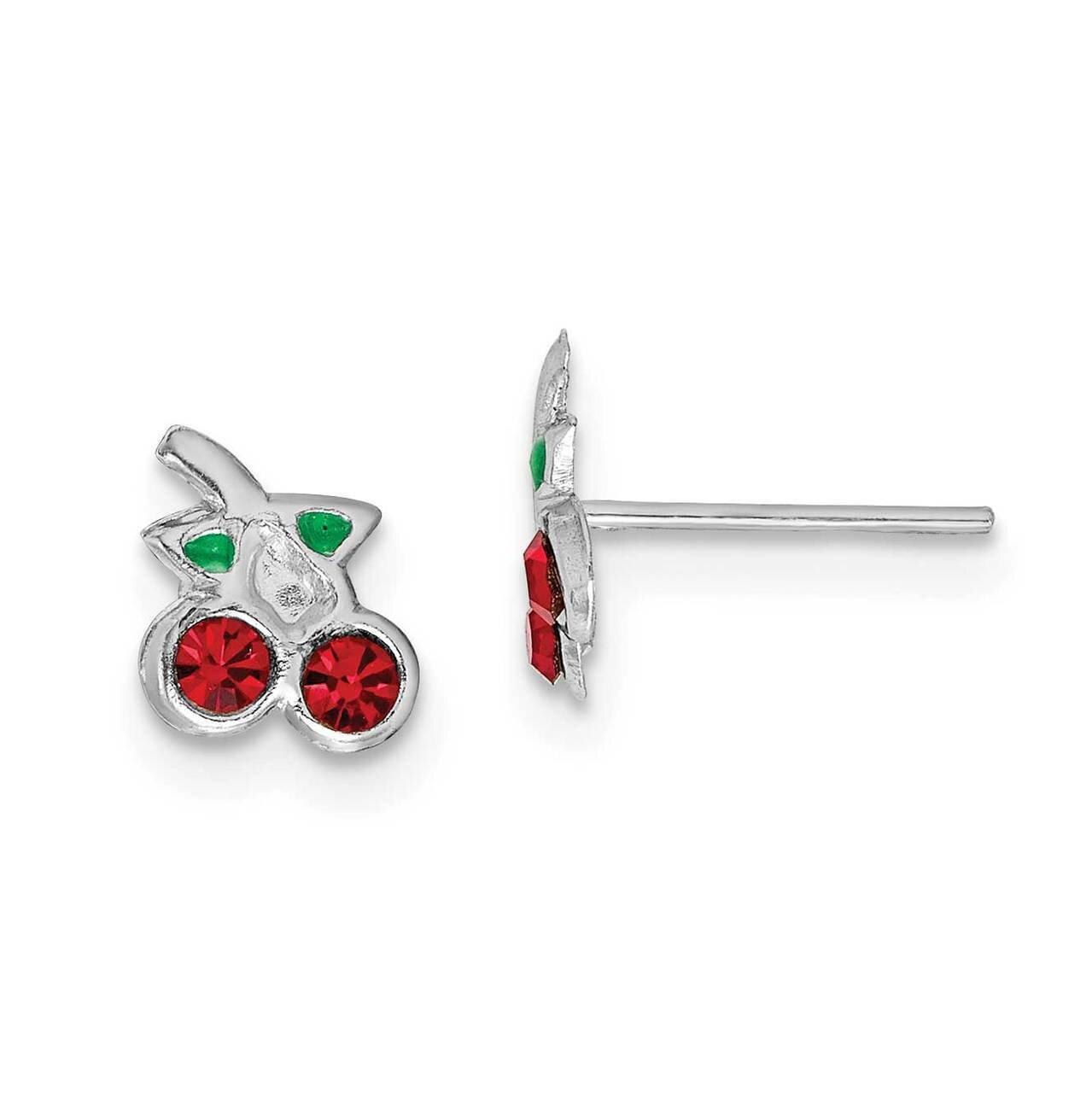 Red &amp; Green Crystal Cherry Post Earrings Sterling Silver Rhodium-plated QE14337, MPN: QE14337, 8839…