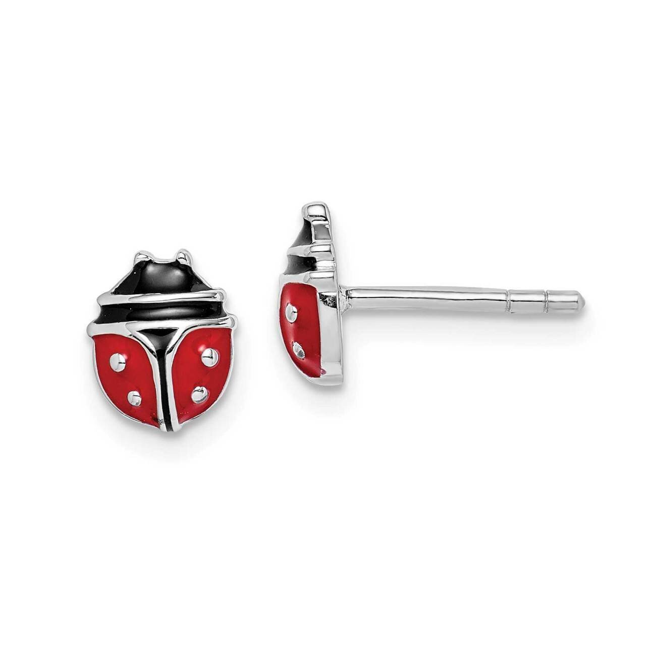 Childs Enameled Ladybug Post Earrings Sterling Silver Rhodium-plated QE14344