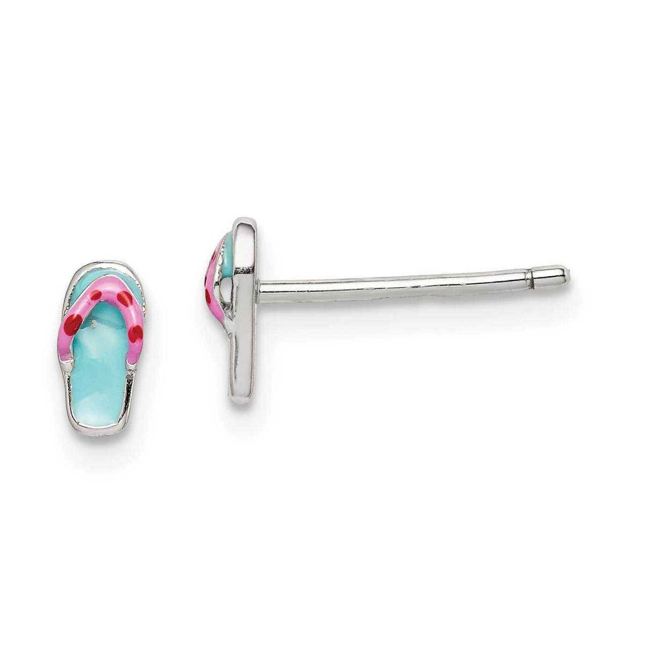 Teal &amp; Pink Enameled Flip-flop Post Earrings Sterling Silver QE14348, MPN: QE14348, 886774106823