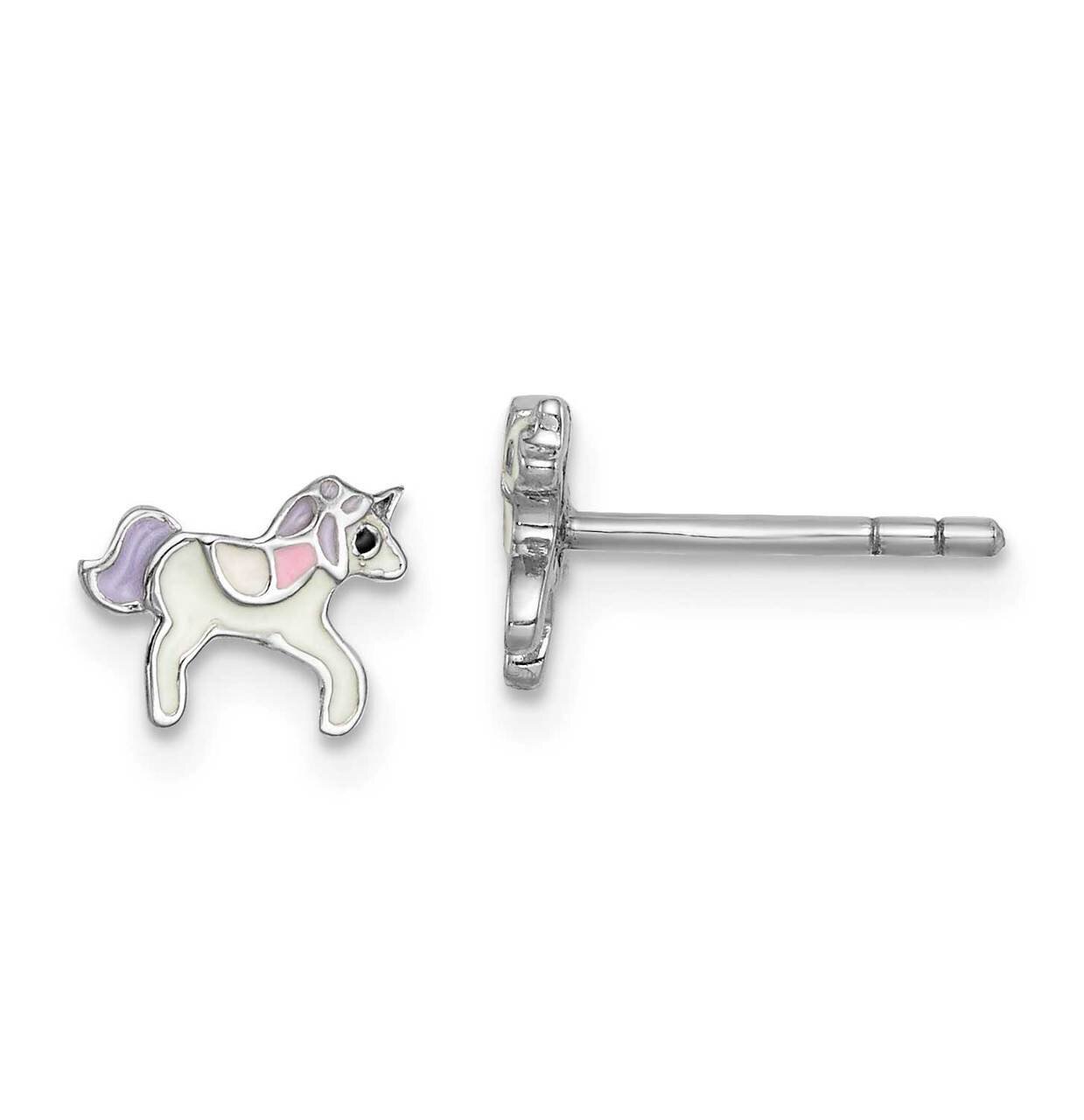 Childs Enameled Unicorn Post Earrings Sterling Silver Rhodium-plated QE14356, MPN: QE14356, 8867740…