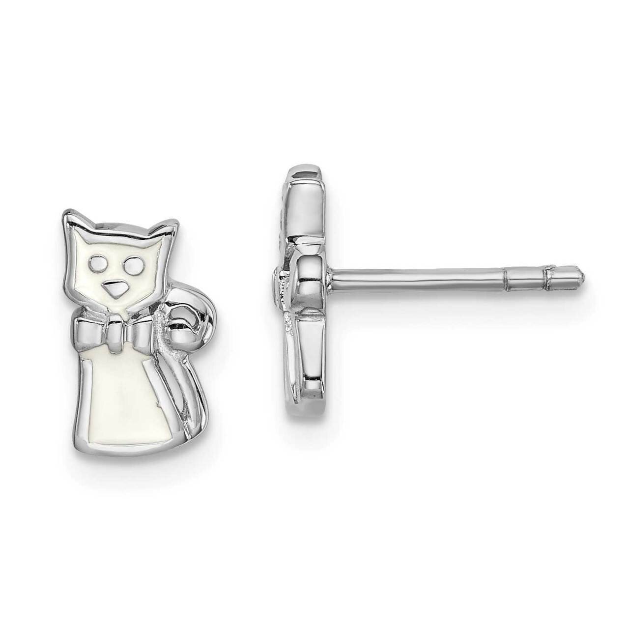 Childs Enameled White Cat Post Earrings Sterling Silver Rhodium-plated QE14364, MPN: QE14364, 88395…