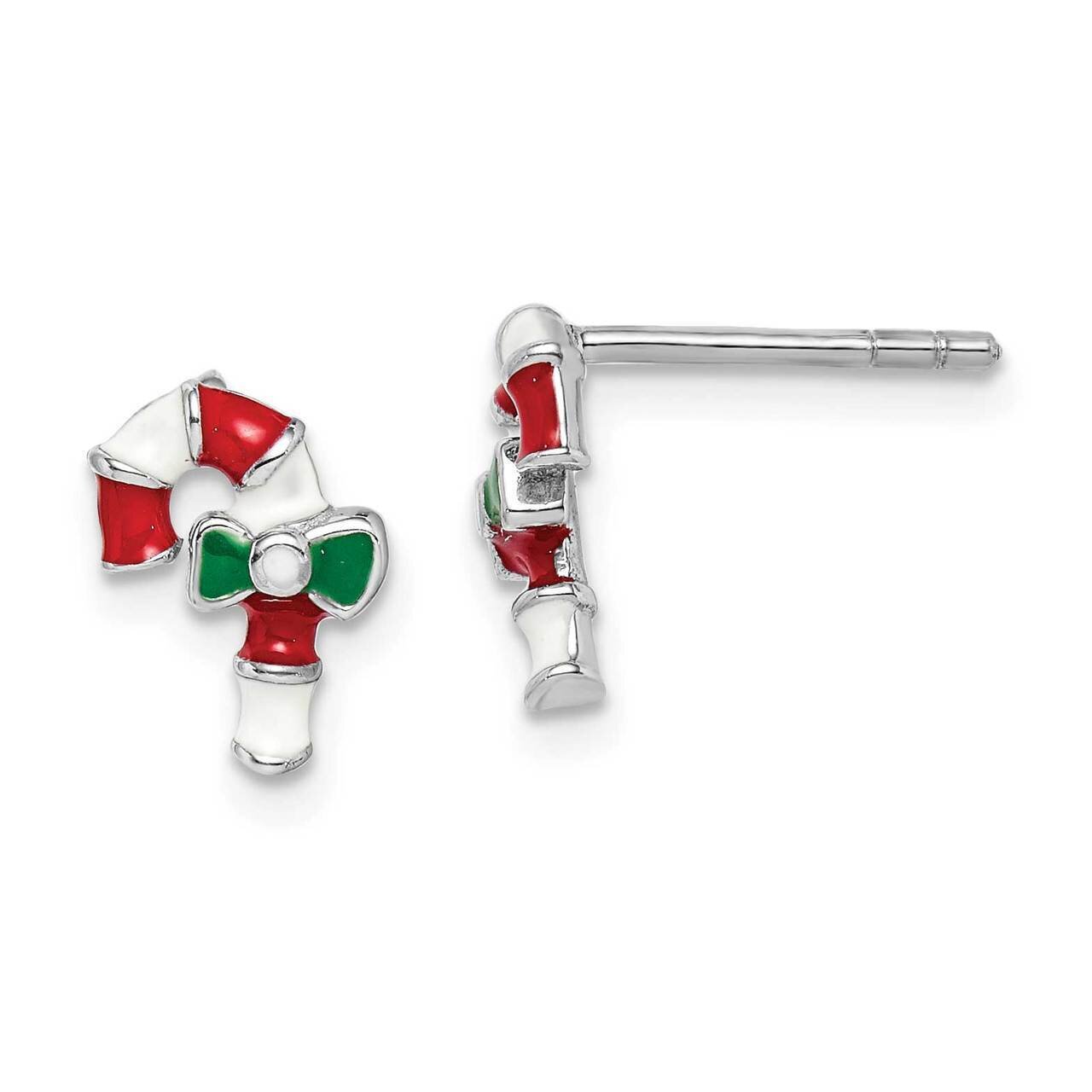 Childs Enameled Candy Cane Post Earrings Sterling Silver Rhodium-plated QE14365, MPN: QE14365, 8839…
