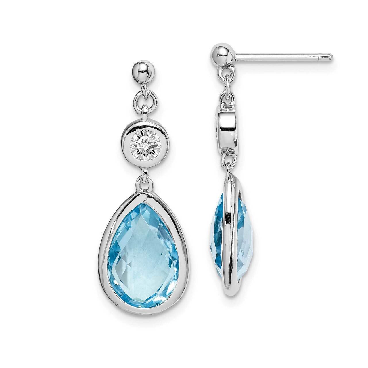 White &amp; Blue Topaz Post Dangle Earrings Sterling Silver Rhodium-plated QE14375