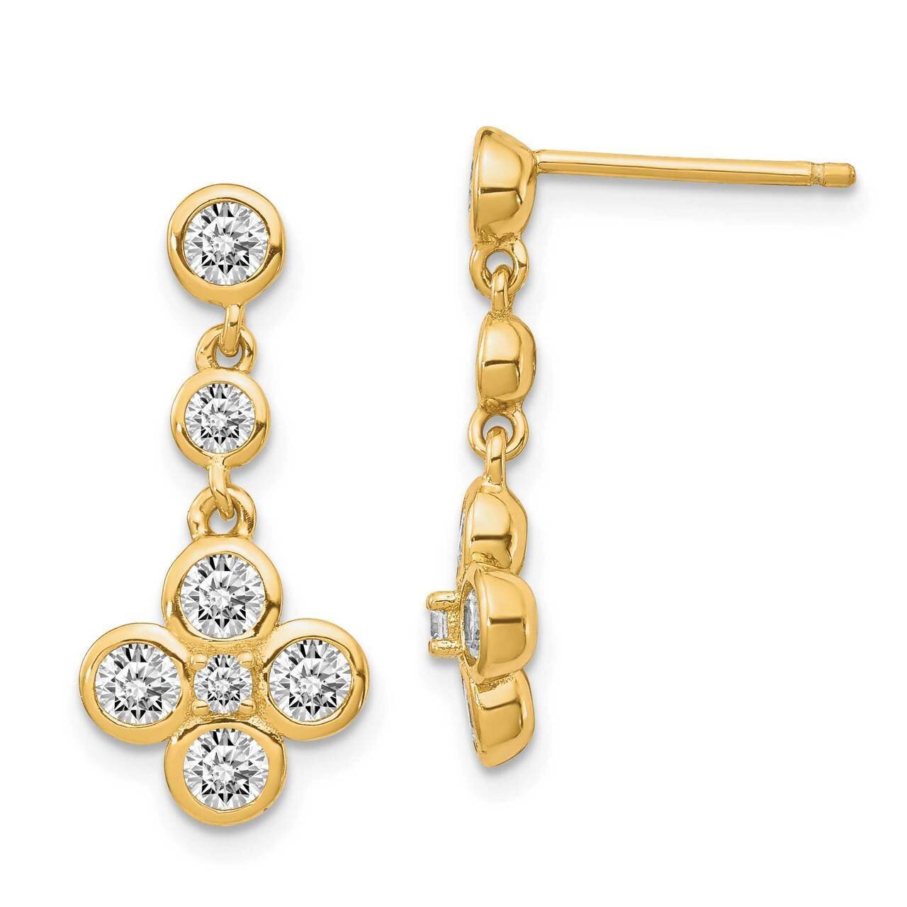 Polished CZ Diamond Post Dangle Earrings Sterling Silver Gold-tone QE14401, MPN: QE14401, 886774094…